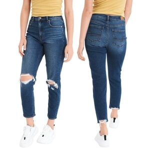 American Eagle Vintage High Rise Distressed Raw Hem Stretchy Mom Jeans Size 18